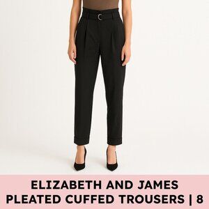 Elizabeth and James Black Rayon Pleated Belted Cuffed Pants Minimalist Chic 8